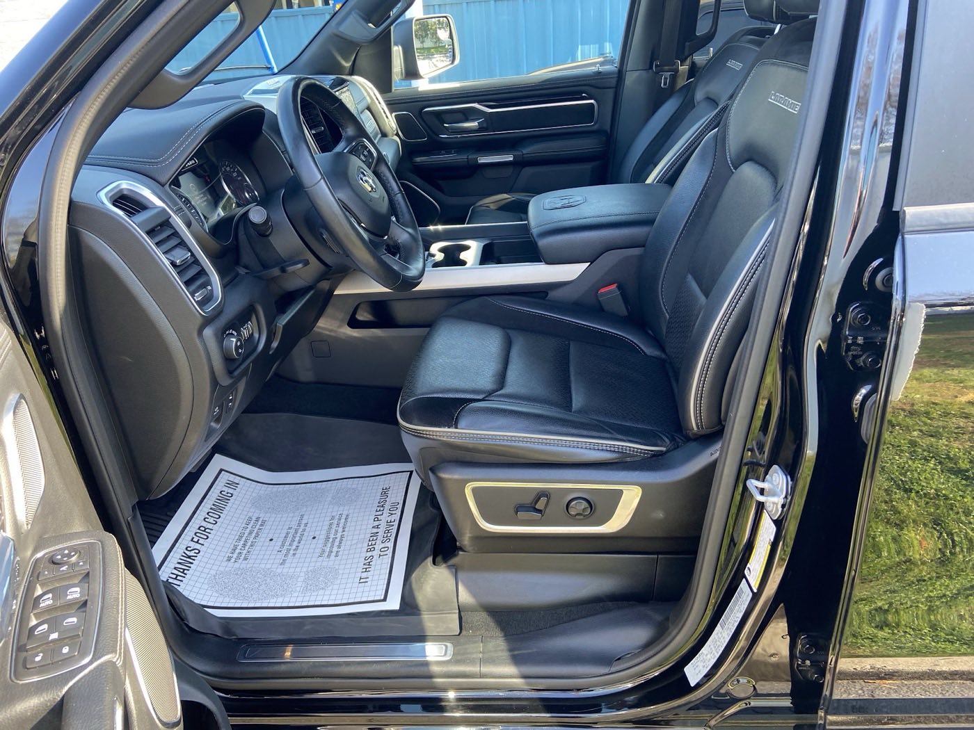 Pickup truck cab interior, cleaned with fresh floor paper